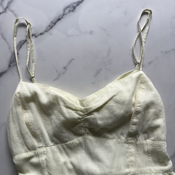 American Eagle Tiered maxi Dress tie back yellow Sz L Boho chic Milkmaid Prairie - Picture 6 of 10